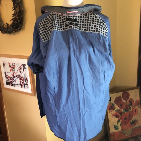 TED BAKER Size 5 XL Button Front Blue Medallion Print Shirt 100% COTTON LuxeSoft - Picture 12 of 16